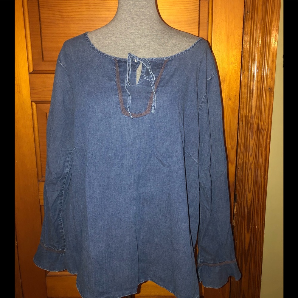Route 66 Faux Jean Color Bell Sleeve Stretch Top